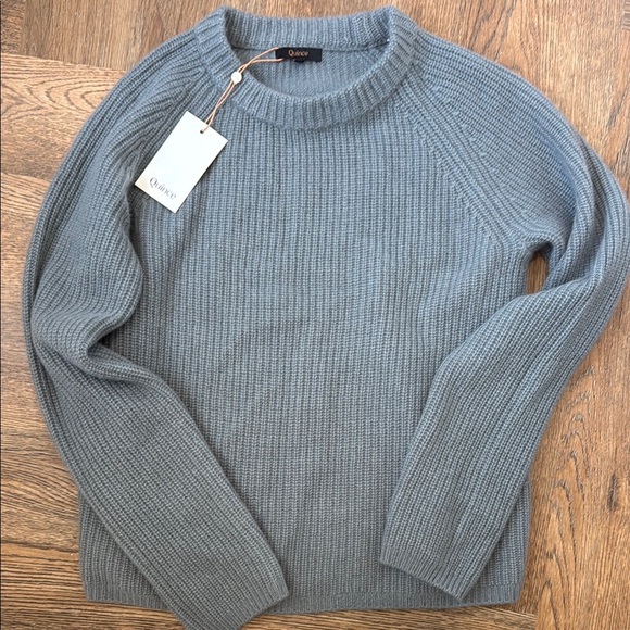 Quince cashmere NWT grey-blue Crew Neck Sweater with Ribbed Detailing - Picture 1 of 3